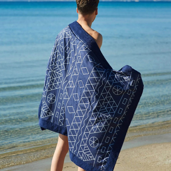 tinos signature cotton beach towel dark blue 