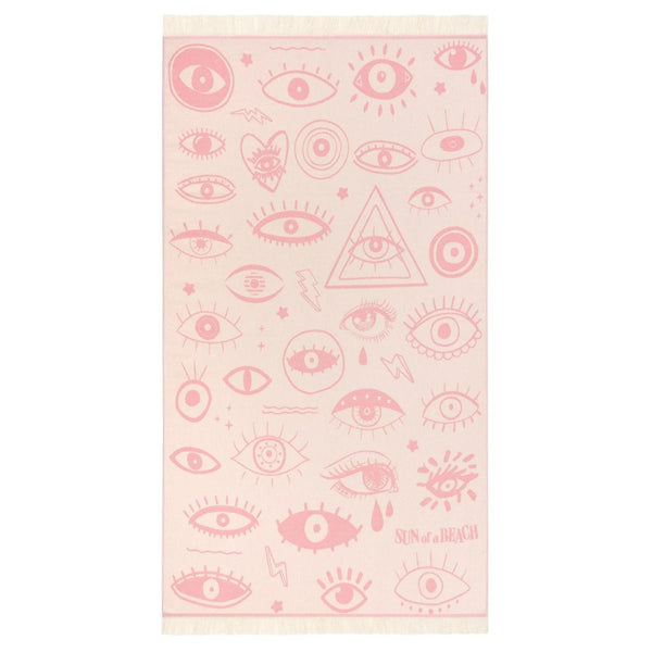 electric eyes evil eye beach towel cotton pink