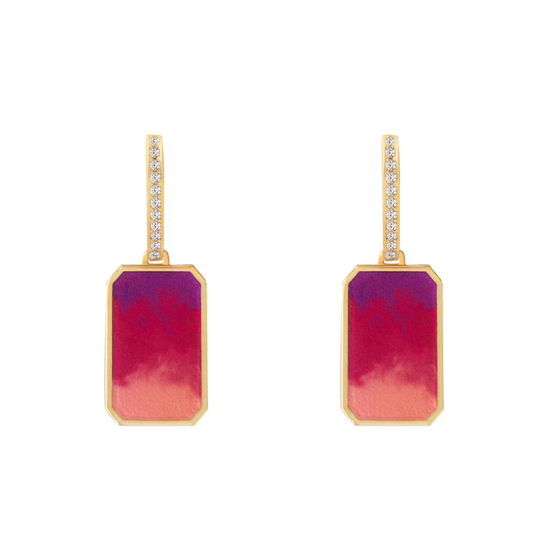 Magenta ombre tag hoops with zircons by Barbora - The Greek Art Company