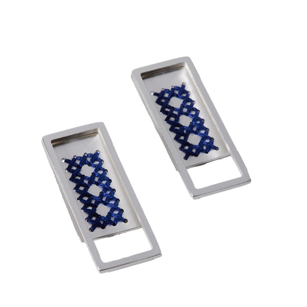 2Way Rectangle Silver Earrings - Cobalt Blue