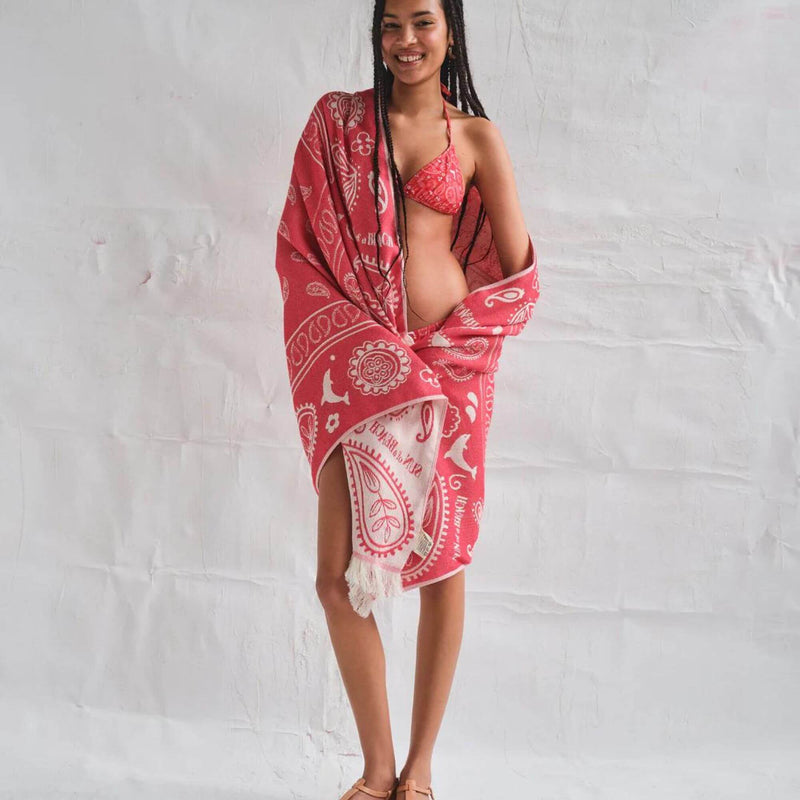 Bandana Red Feather Towel Pareo Shawl by Sun of a Beach - The Greek Art Company