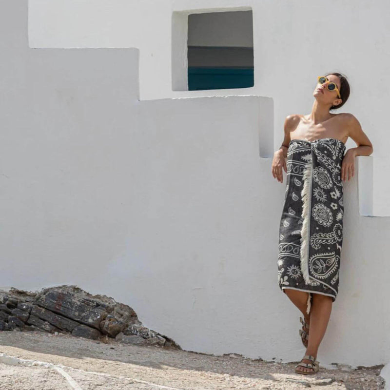 Bandana Black feather beach towel pareo shawl by Sun of a Beach - The Greek Art Company