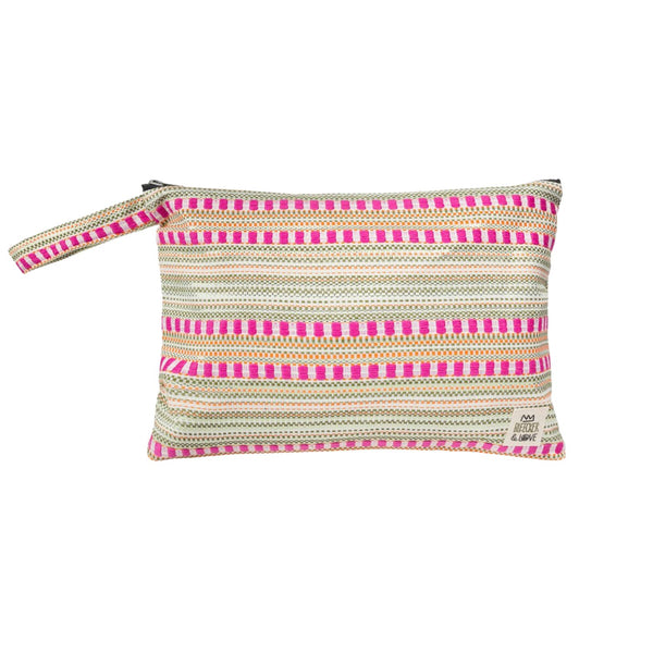 Loulou beach bag pink woven with waterproof lining by Bleecker and Love - The Greek Art Company