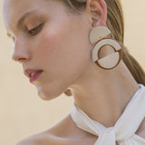 Chana nude caramel leather earrings by Berthelotti - The Greek Art Company