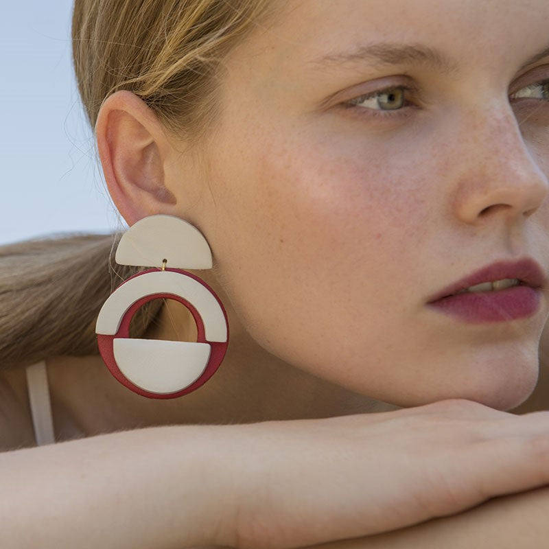 Chana Red leather earrings by Berthelotti - The Greek Art Company