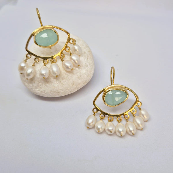 Chalcedony Pearl Eye Earrings