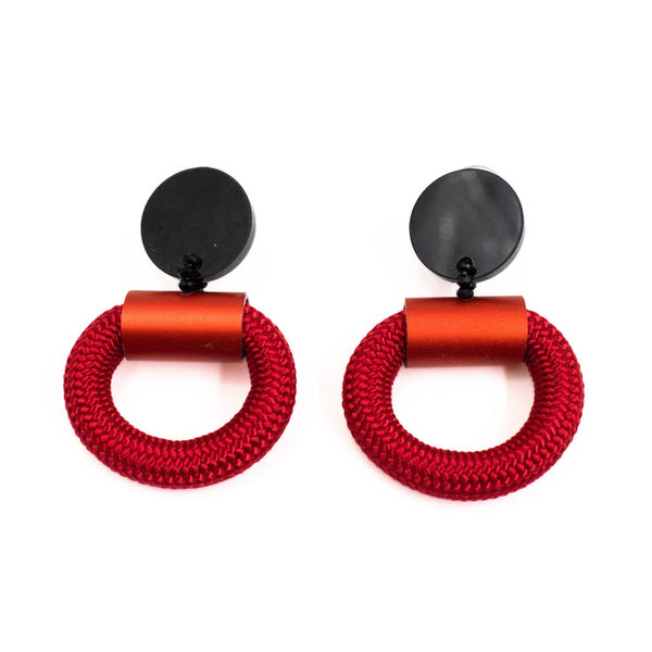 Alum and Cord Earrings - Red