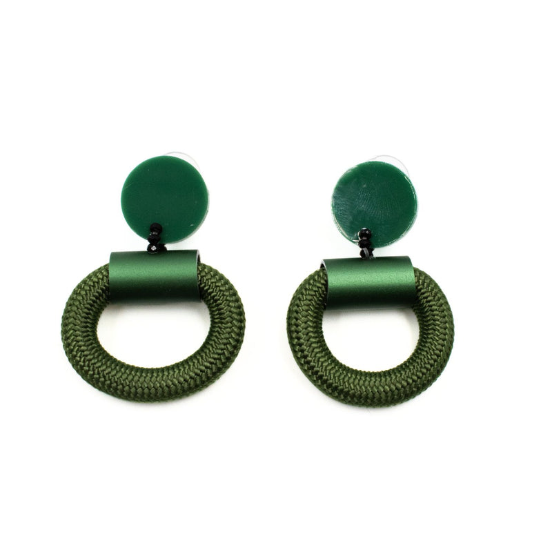 Alum and Cord Earrings - Green