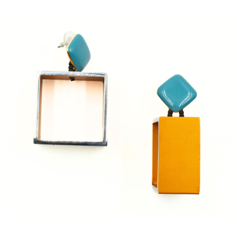 Urban Square Earrings - Orange/Blue