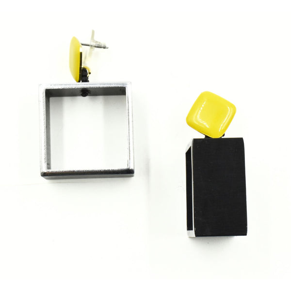 Urban Square Earrings - Black/Yellow