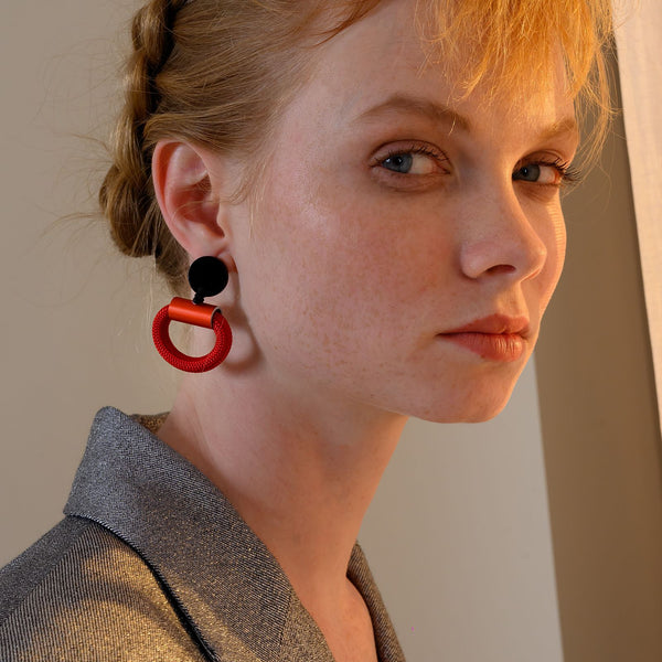 Alum and Cord Earrings - Red