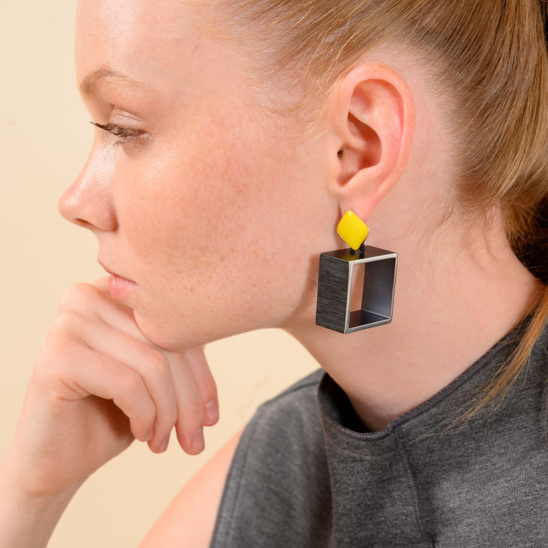 Urban Square Earrings - Orange/Blue