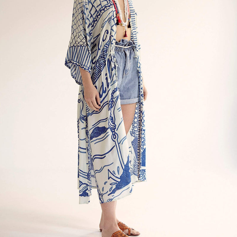 Hello Sailor Beach Robe kimono resortwear by Cleo Gatzeli - The Greek Art Company