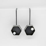 Hexagon pearl industrial design earrings by Meli jewellry - The Greek Art Company