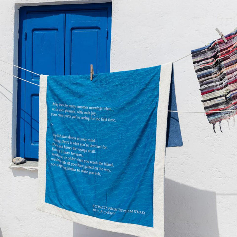 Ithaka Cavafy poem beach towel by Sun of a Beach - The Greek Art Company