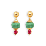 Disco Era Earrings with green silk and pink zircons by Katerina Makriyianni - The Greek Art Company