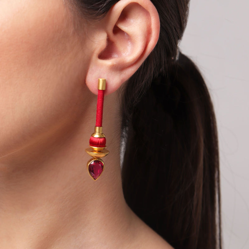Silky Drop Earrings Red by Katerina Makriyianni - The Greek Art Company