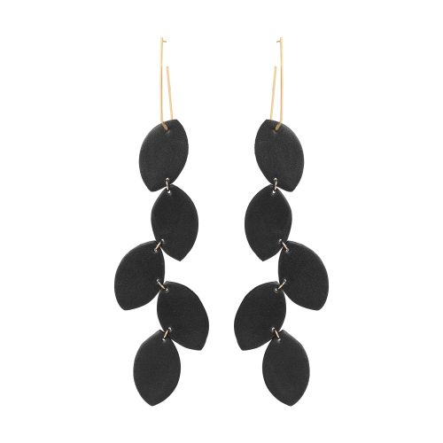 lea black leather earrings statement by Berthelotti - The Greek Art Company