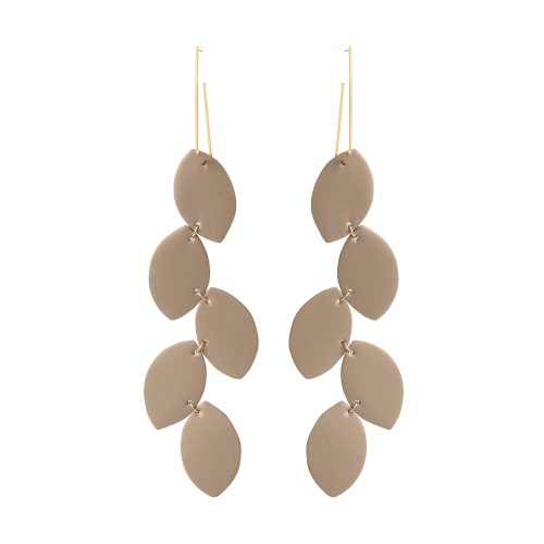 lea beige leather earrings statement by Berthelotti - The Greek Art Company