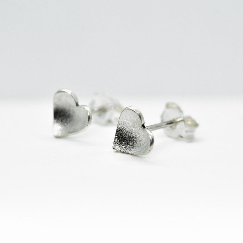 curved silver heart studs for women and kids - The Greek Art Company