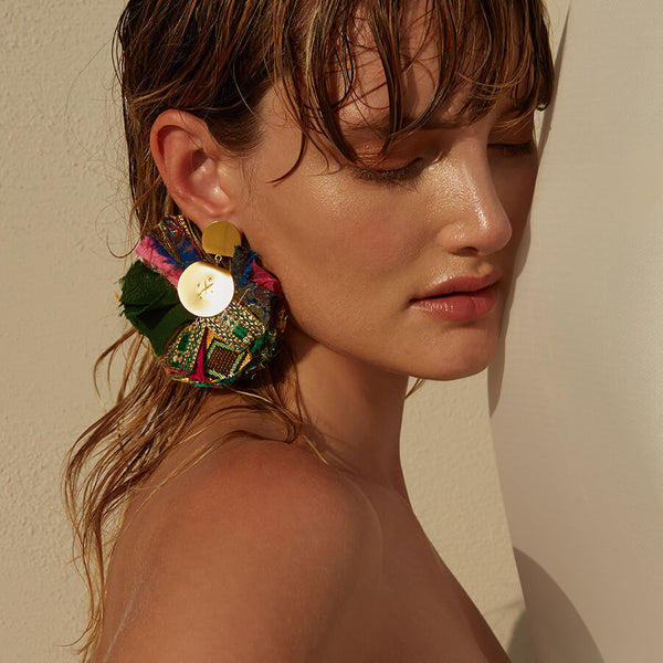 Mini SIlky Fan Earrings - Multicolor by Katerina Makriyianni - The Greek Art Company
