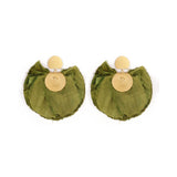 Mini Silky Fan Earrings in Olive Green by Katerina Makriyianni - The Greek Art Company