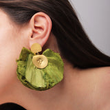Mini Silky Fan Earrings in Olive Green by Katerina Makriyianni - The Greek Art Company