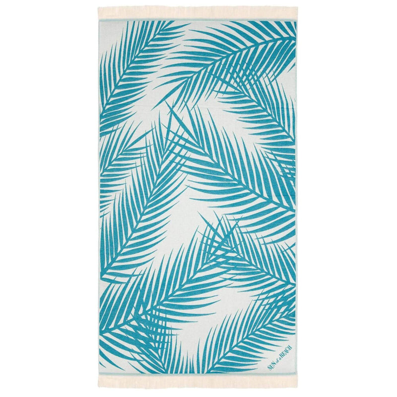 Palm Springs Blue Turquoise Petrol Feather Beach Towel by Sun of a Beach - The Greek Art Company