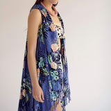 Summer Blossom Pareo Vest in Blue by Cleo Gatzeli Beachwear Resortwear - The Greek Art Company
