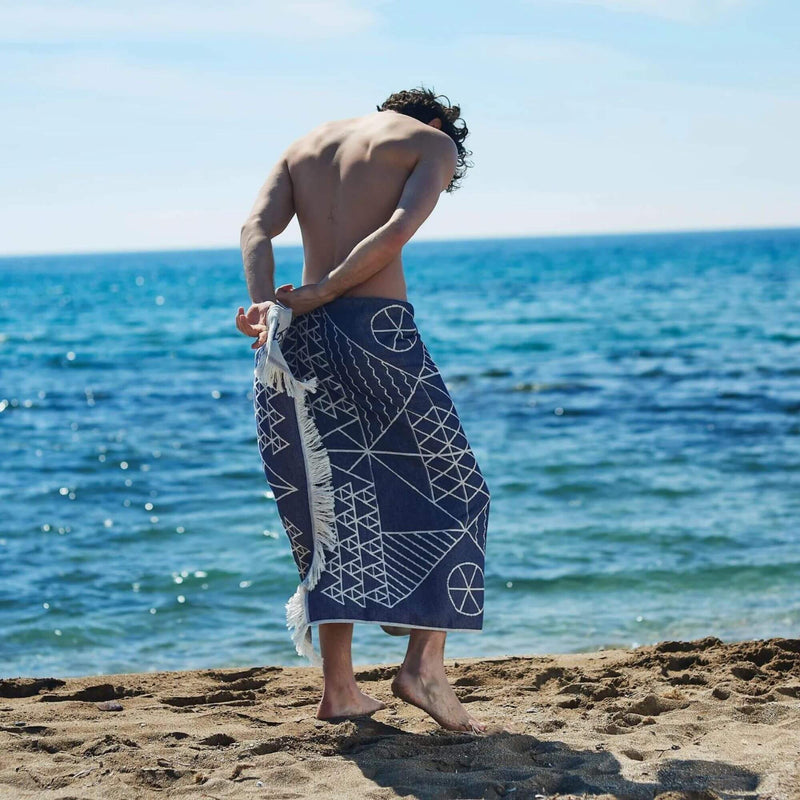 Tinos Blue Feather Beach Towel by Sun of a Beach - The Greek Art Company
