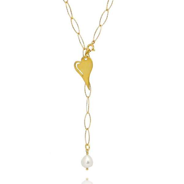 bold heart necklace with fresh water pearl