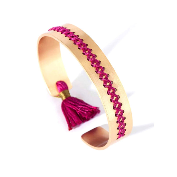 hera bracelet magenta embroidered cuff by Charalampia - The Greek Art Company