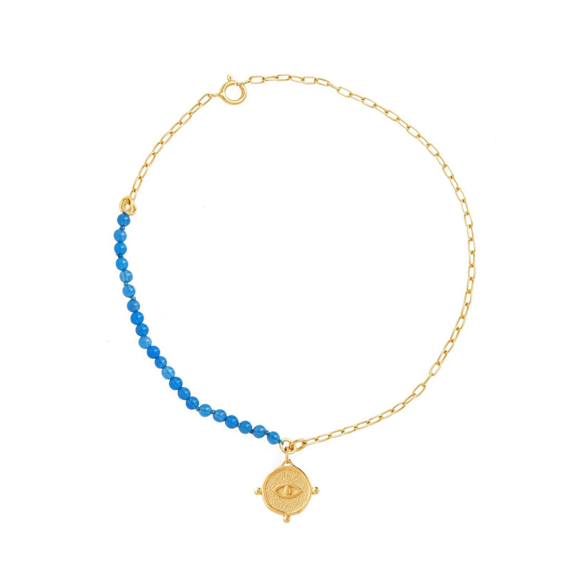 eye charm blue agate stones anklet by Barbora - The Greek Art Company