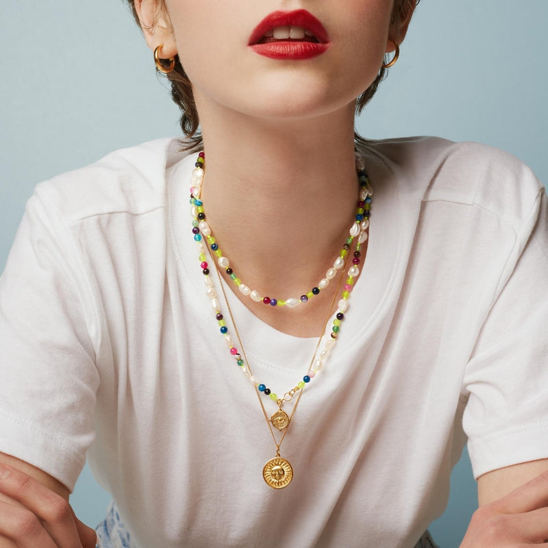 Tutti Frutti eye necklace multicolor agate stones by Barbora - The Greek Art Company