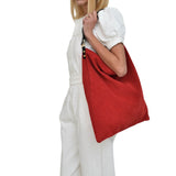 Akathi sooft suede hobo bag in red by Ana Koutsi - The Greek Art Company