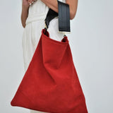 Akathi sooft suede hobo bag in red by Ana Koutsi - The Greek Art Company