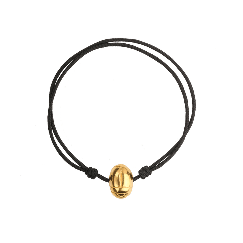 Gold Beetle Unisex Bracelet with Black Cord by Danai Giannelli - The Greek Art Company