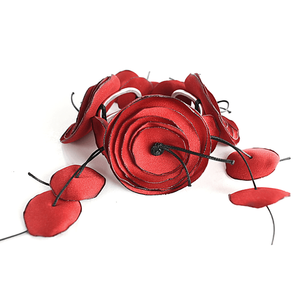 red roses satin metal cuff by dimitra haratsi jewels my way - The Greek Art Company