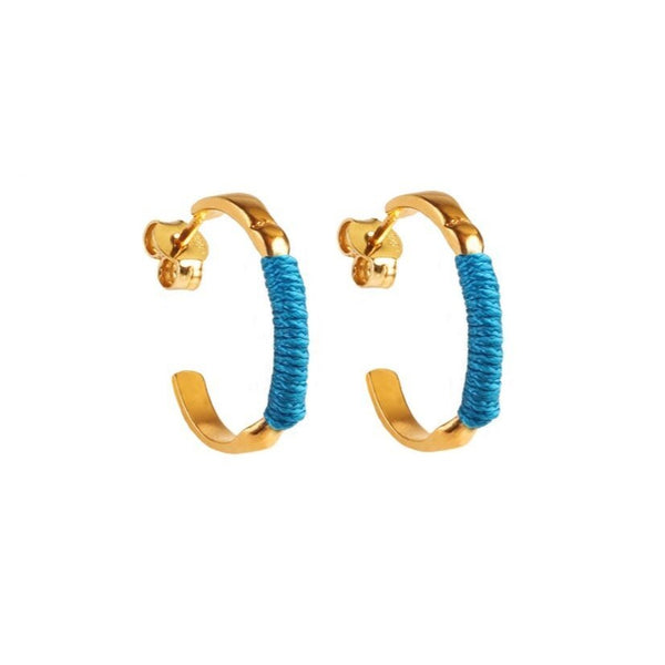 Chromata Little Hoops - Turquoise on Gold - by Danai Giannelli - The Greek Art Company