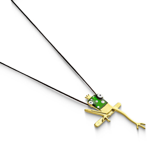 Frog Prince Pendant with a crown by KISS THE FROG - The Greek Art Company