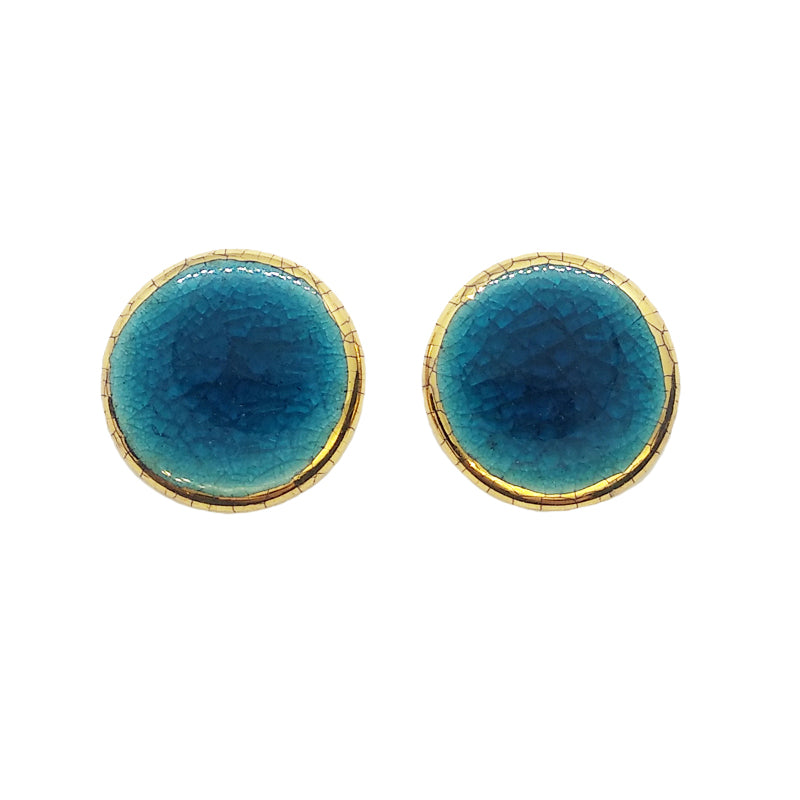 Sea Blue Ceramic Stud Earrings by NUNAKO - The Greek Art Company
