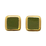 olive green square ceramic studs by Nunako - The Greek Art Company