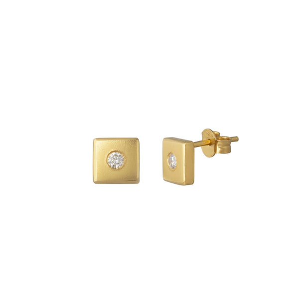 L' ego studs earrings with zircon by Barbora in Gold color - The Greek Art Company