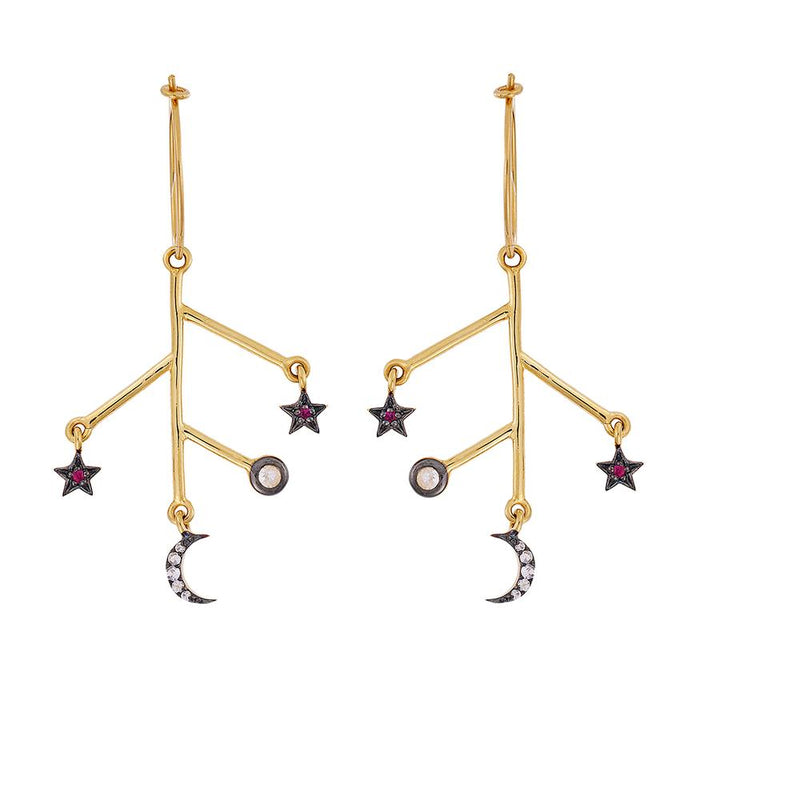 Moon Star Branch hoops by Ileana Makri - The Greek Art Company