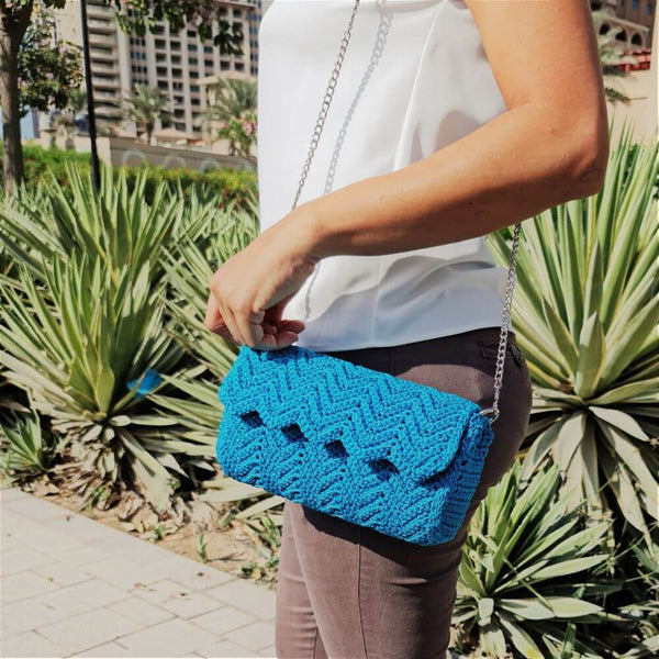 Turquoise Crochet Cross-Body / Shoulder Bag - The Greek Art Company
