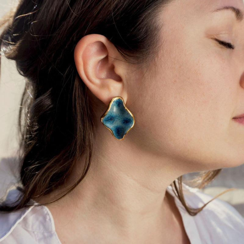 Deep Blue Ceramic Earrings by NUNAKO - The Greek Art Company