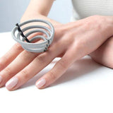 Vortex Ring with elastic cords and silver beads by Christina Brampti - The Greek Art Company