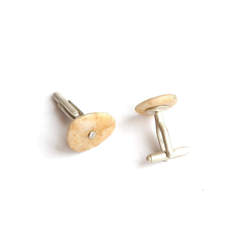 Beige / Brown Pebble Cufflinks by Ariadni Kypri - The Greek Art Company