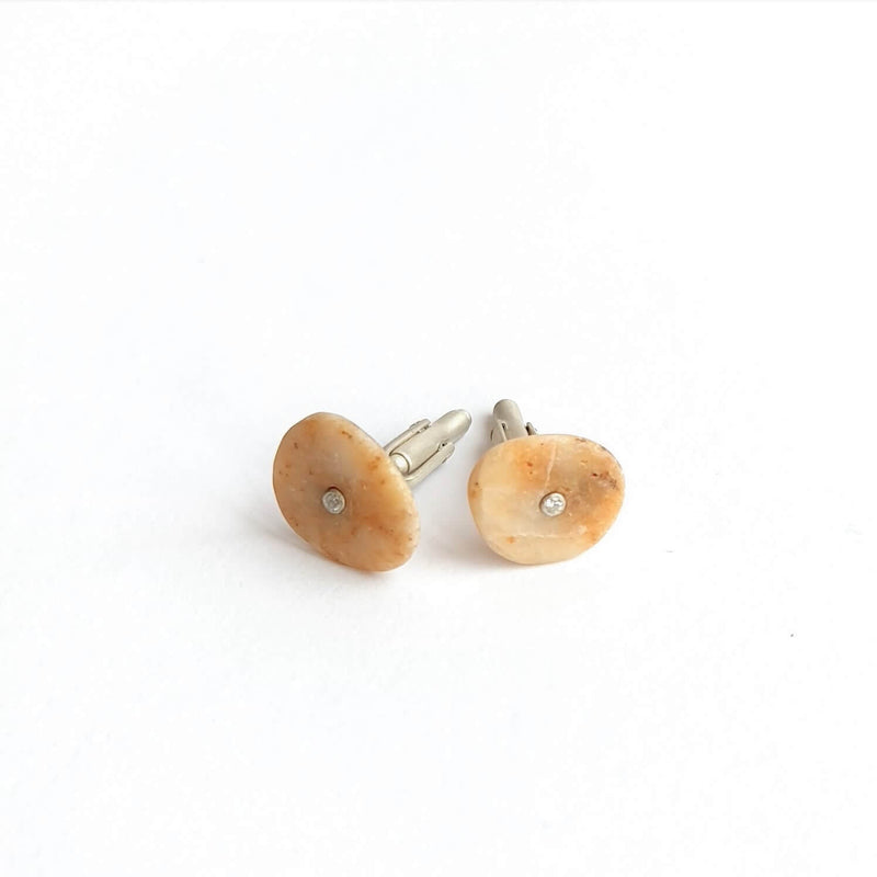 Beige / Brown Pebble Cufflinks by Ariadni Kypri - The Greek Art Company