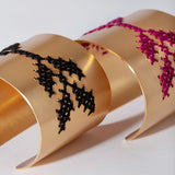 Wings Embroidered Cuff - Magenta on Gold by Charalmpia - The Greek Art Trading